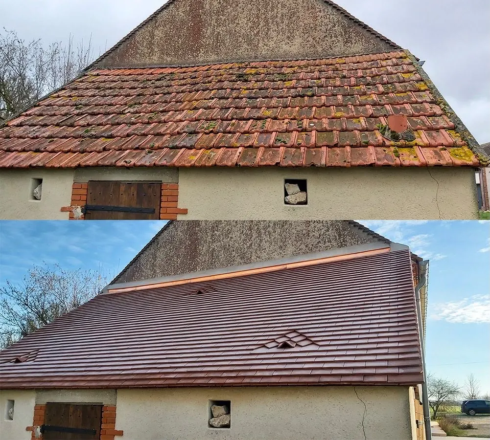 Rénovation de toiture à Mennecy : avant et après une réfection complète en tuiles